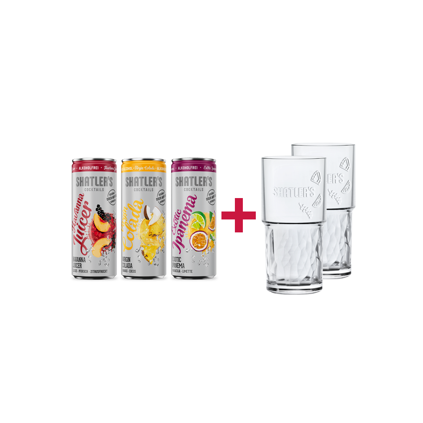 Produktabbildung Shatler`s MIX Paket alkoholfrei 3x Shatler`s 250ml+2x Markengläser