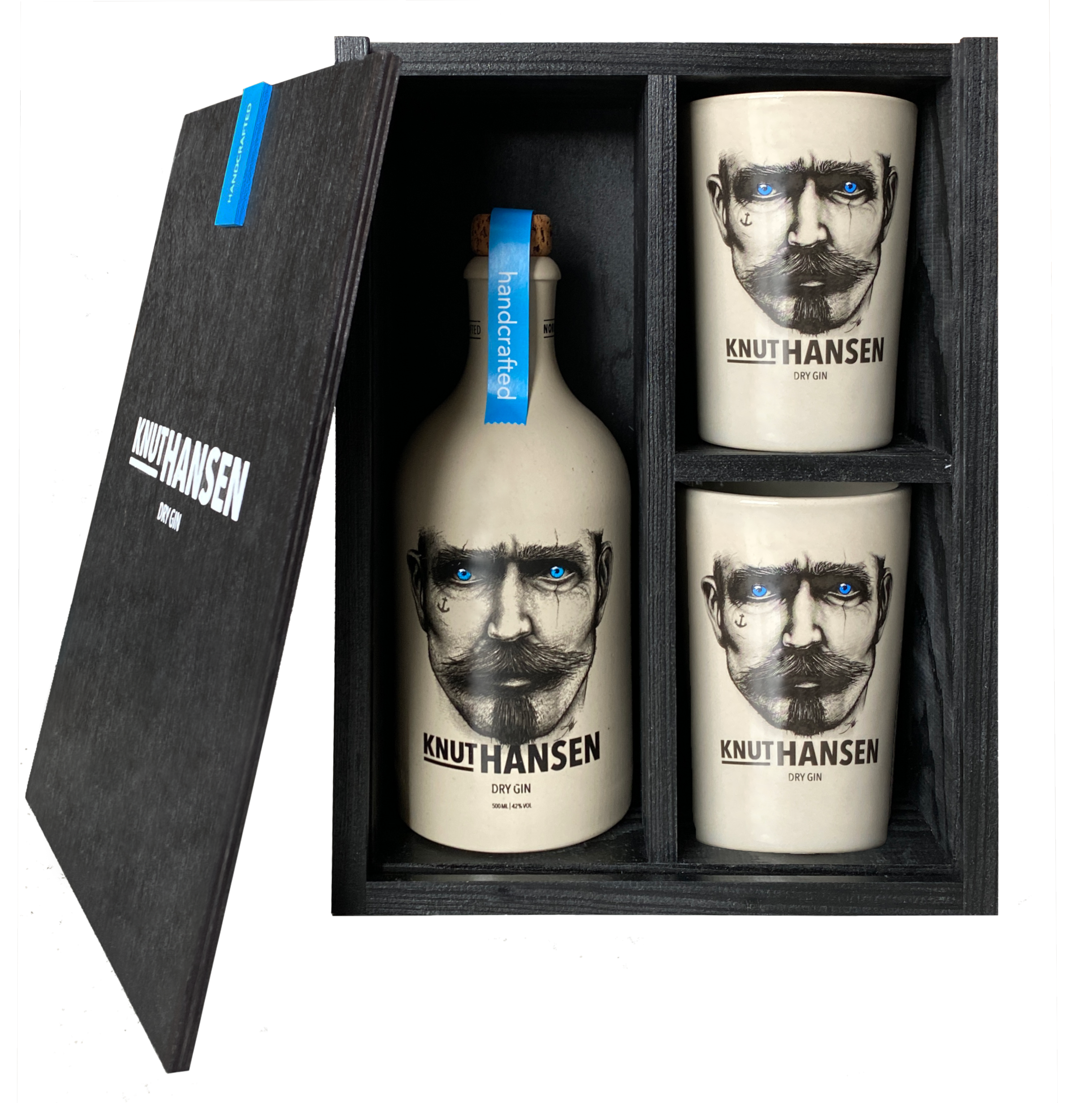 Produktabbildung KNUT HANSEN Dry Gin 0,5l + 2 Becher Holzbox