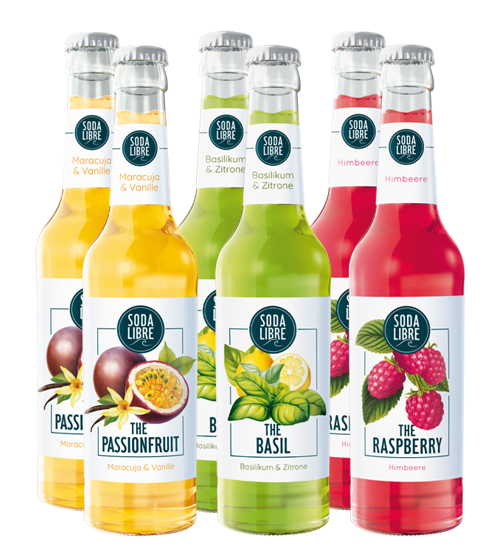 Produktabbildung Soda Libre Probierpaket - 2x The Basil 0,33l + 2x The Raspberry 0,33l + 2x The Passionfruit 0,33l