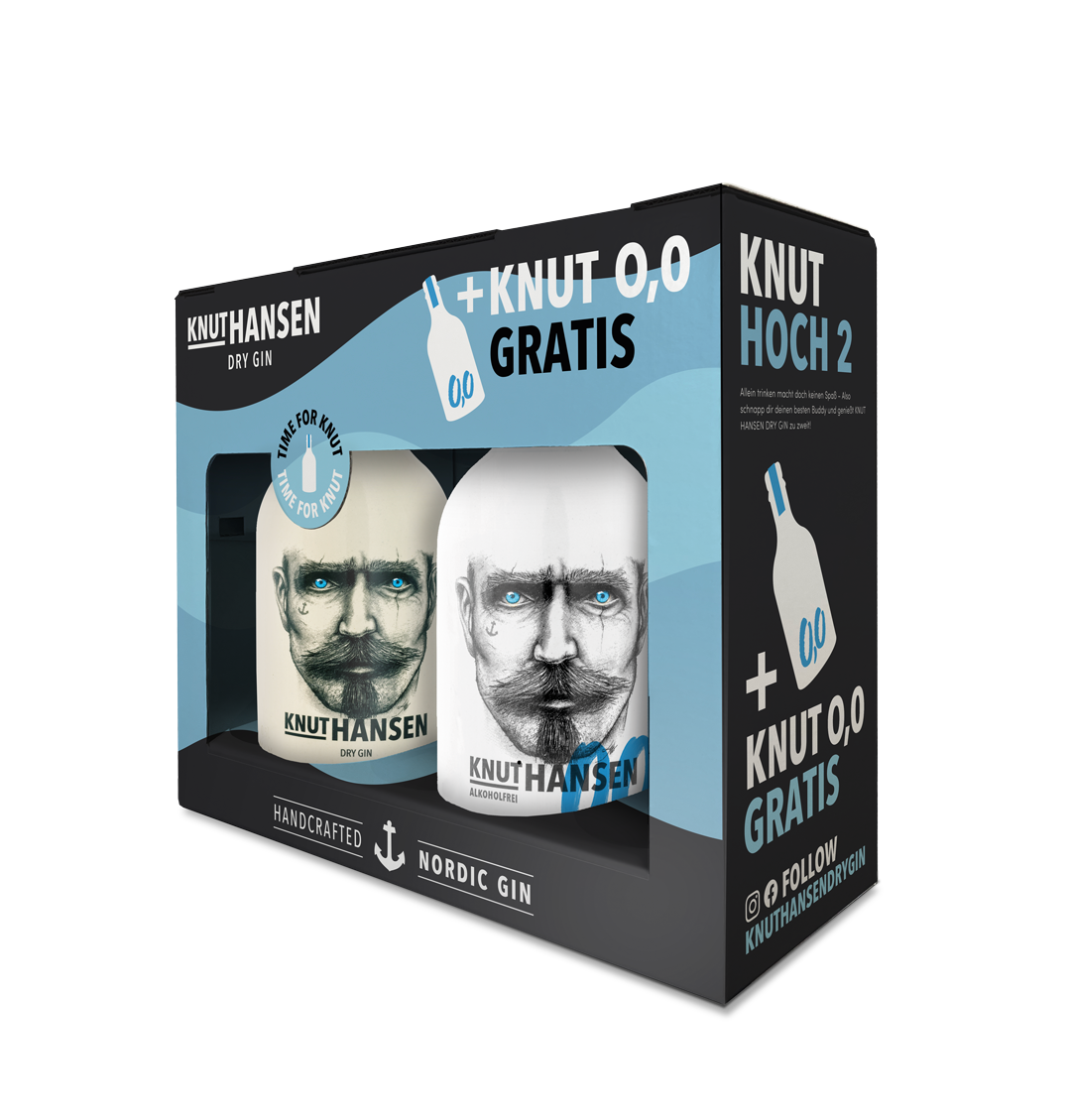 Produktabbildung KNUT HANSEN Dry Gin 42% 0,5l+KNUT HANSEN 0,5l 0,0% gratis 1+1