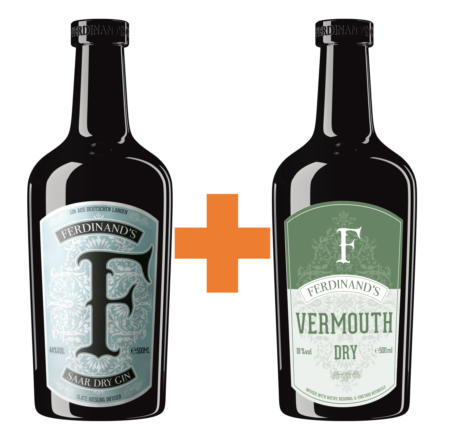 Produktabbildung Ferdinand´s Saar Dry Gin 0,5l + Ferdinand´s Dry Riesling Wermut 0,5