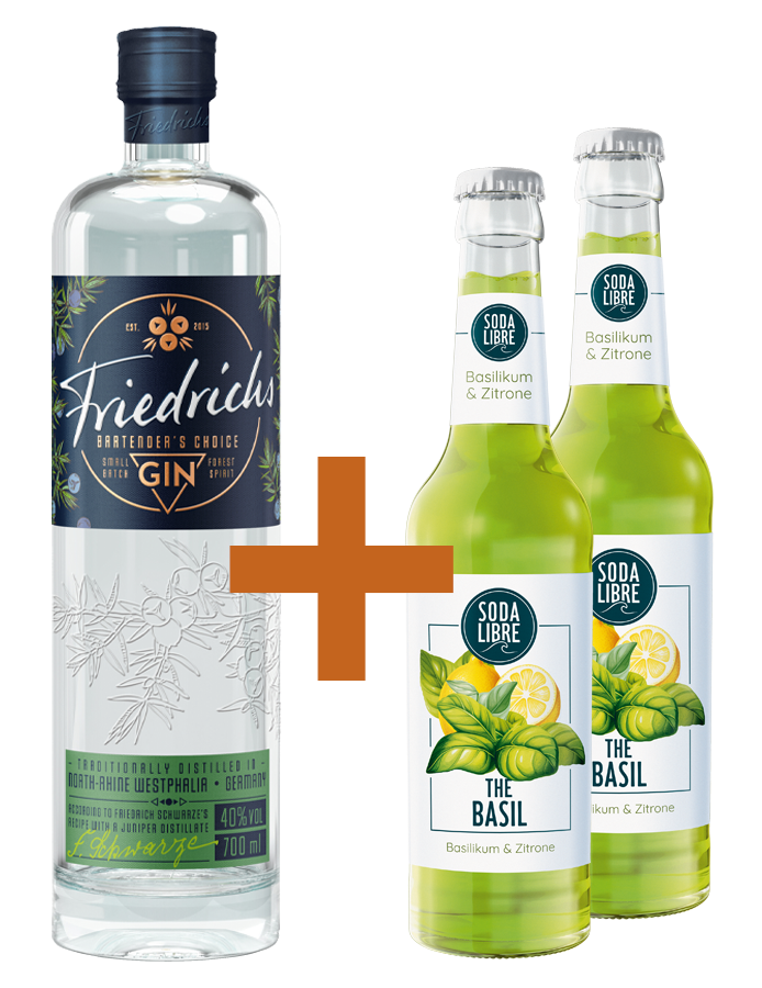 Produktabbildung Friedrichs Gin Bartenders Choice 0,7l+2x Soda Libre The Basil 0,33l