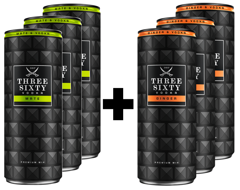 Produktabbildung 3x THREE SIXTY Vodka Mate 0,33l+3x THREE SIXTY Vodka Ginger 0,33l