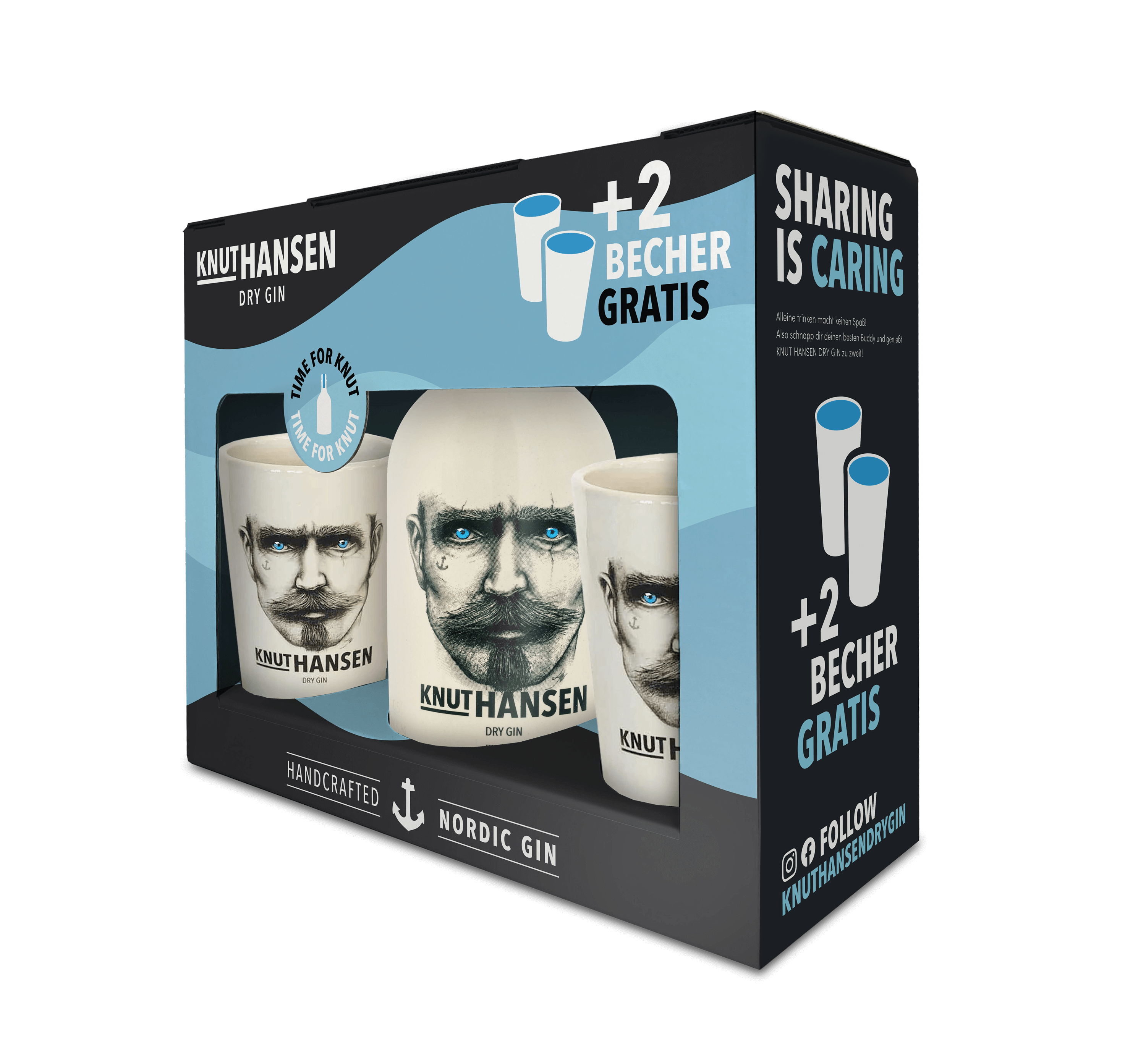 Produktabbildung Knut Hansen Dry Gin 0,5l + 2 Becher Geschenkpackung