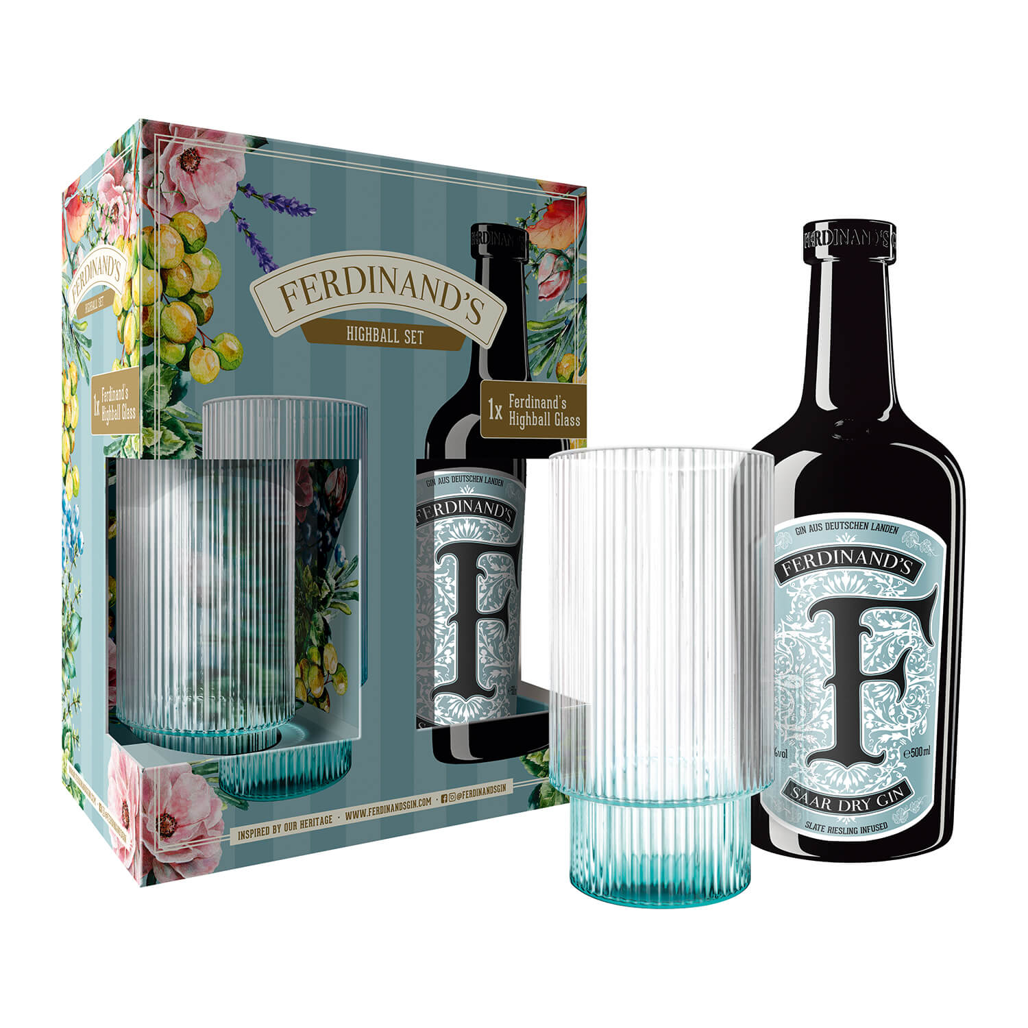 Ferdinand´s Saar Dry Gin 0,5l mit gratis Highball Glass 0,375l
