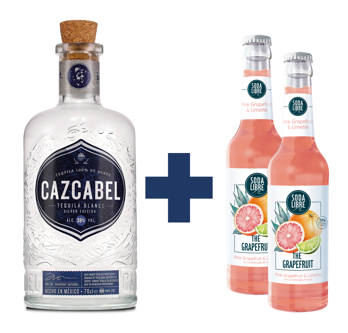Cazcabel Blanco  Tequila  0,7L 38% Vol. + 2x Soda Libre The Grapefruit 0,33l