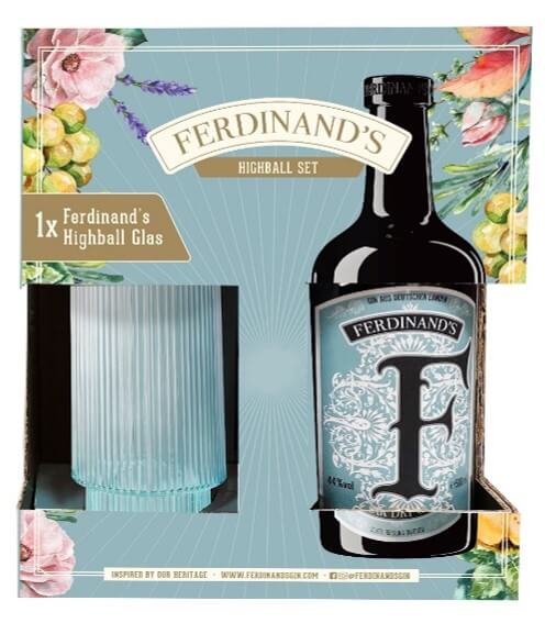 Produktabbildung Ferdinand´s Saar Dry Gin 0,5l mit gratis Highball Glass 0,375l