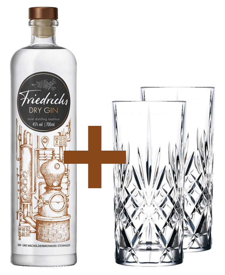 Produktabbildung Friedrichs Dry Gin 0,7l+2x Melodiagläser
